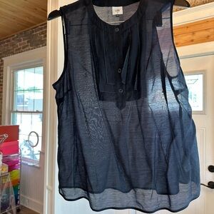 CAbi Blue Sheer Sleeveless Blouse with Bib Collar
